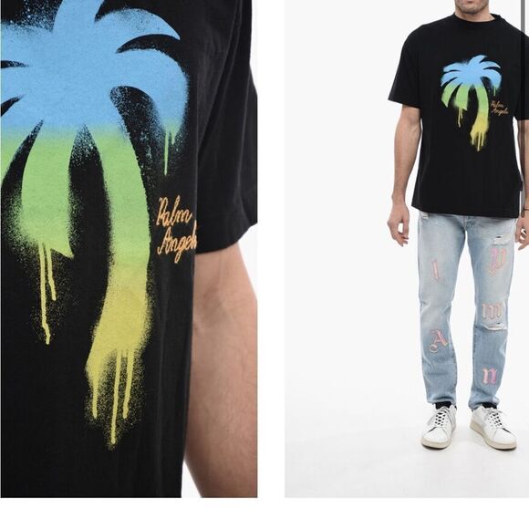 PALM ANGELS CREW-NECK T-SHIRT WITH SPRAY MAXI PRINT XS NWT $ 350.00 - Picture 1 of 3